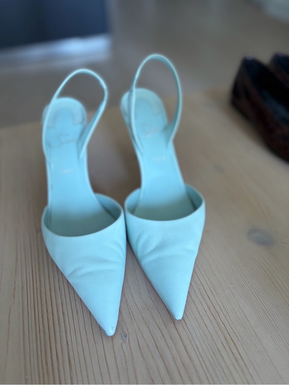 Christian Louboutin Pale Mint Leather Slingback Pumps - Picture 2 of 8